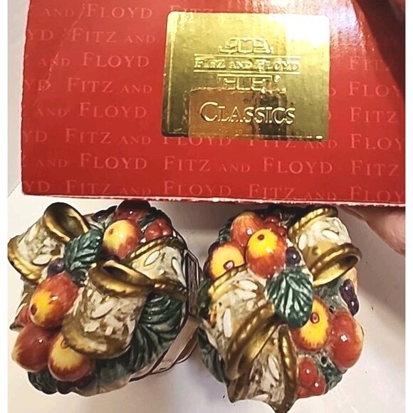 Vintage Fitz and Floyd Snowy Woods Salt & Pepper Shakers 1996 Rare Vintage W/box - Picture 6 of 7